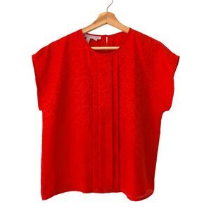 VTG Laura & Jayne Women's 6 Red Abstract Brocade Pleated Short Sleeve Blouse Top